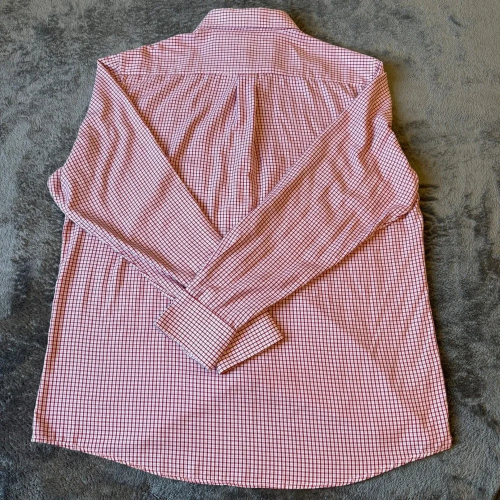 Mens Red White Gingham Check Button Down Shirt Large Embroidered Cardinal Logo